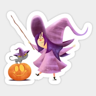 Little witch with her cat Sticker